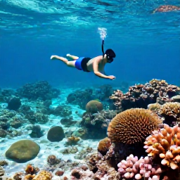 Caribbean Holidays, Turks and Caicos, Visitors snorkelling above a colourful coral reef in shallow, exceptionally clear Caribbean water near Turks and Caicos