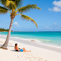 Caribbean Holidays, Turks and Caicos Wellness, Peaceful Grace Bay beach in August with calm turquoise water, soft white sand and a person relaxing under a palm tree