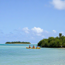 Caribbean Holidays, Turks Caicos Adventures, Sea kayakers paddling through calm turquoise water beside mangroves and a deserted island in Turks and Caicos