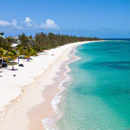 Caribbean Holidays, Turks Caicos All-Inclusive, Aerial view of Grace Bay Beach in Turks and Caicos with clear turquoise water, white sand and a few palm trees