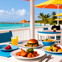 Caribbean Holidays, Turks Caicos All-Inclusive, Colourful Caribbean-style restaurant serving fresh seafood and local dishes at a Turks and Caicos resort