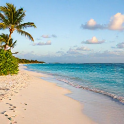 Caribbean Holidays, Turks Caicos All Inclusive, Peaceful turquoise lagoon and white sandy beach at golden hour in the Turks and Caicos Islands, with a relaxed holiday atmosphere