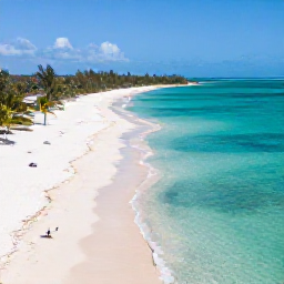 Caribbean Holidays, Turks Caicos Beaches, A wide aerial view of Grace Bay Beach in Turks and Caicos, with clear turquoise water, soft white sand and a few palm trees