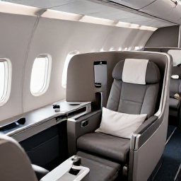 Caribbean Holidays, Turks Caicos Business Class, A modern business class aircraft cabin with a comfortable lie-flat seat, premium dining and a traveller relaxing before a flight to the Turks and Caicos Islands