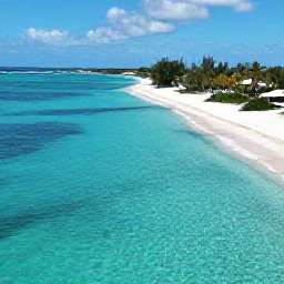 Caribbean Holidays, Turks Caicos Business Class, A wide aerial view of Grace Bay Beach in Providenciales, Turks and Caicos, with clear turquoise water, white sand and a few palm trees under a sunny February sky