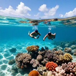 Caribbean Holidays, Turks Caicos Business Class, Travellers snorkelling over a colourful coral reef in clear shallow water near the Turks and Caicos Islands