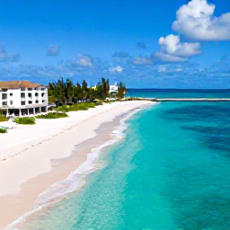 Caribbean Holidays, Turks Caicos Business Class, Turquoise sea, white sand beach and luxury resort on Providenciales in the Turks and Caicos Islands
