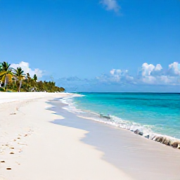 Caribbean Holidays, Turks Caicos Business Class, Wide white-sand beach and clear turquoise sea at Grace Bay in May, with a few palm trees and gentle sunshine