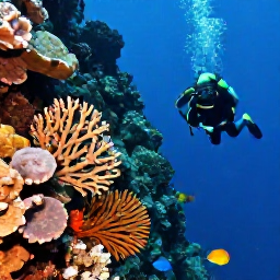 Caribbean Holidays, Turks Caicos Diving, Scuba divers exploring a steep coral wall with colourful sea fans and tropical fish in Grand Turk