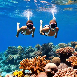 Caribbean Holidays, Turks Caicos February, Couple snorkelling over a colourful coral reef in clear Caribbean water near Turks and Caicos