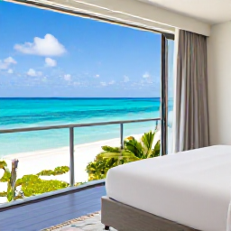 Caribbean Holidays, Turks Caicos Honeymoons, Elegant honeymoon suite with balcony overlooking the turquoise sea in Turks and Caicos