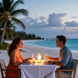 Caribbean Holidays, Turks Caicos Honeymoons, Romantic outdoor dinner for two at a stylish beachfront restaurant in Providenciales, Turks and Caicos