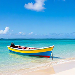 Caribbean Holidays, Turks Caicos Instagram, Colourful wooden boats floating in clear shallow water beside a sandy beach on Grand Turk, Turks and Caicos, under a bright blue sky