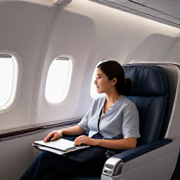 Caribbean Holidays, Turks Caicos July, Business class passenger relaxing in a spacious aircraft seat before a flight to the Turks and Caicos Islands