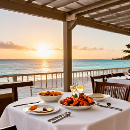 Caribbean Holidays, Turks Caicos July, Elegant adults-only beachfront restaurant serving fresh seafood at sunset on Providenciales, Turks and Caicos