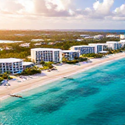 Caribbean Holidays, Turks Caicos Luxury, Aerial view of Grace Bay Beach in the Turks and Caicos Islands, turquoise water, white sand and luxury resorts in warm June sunshine