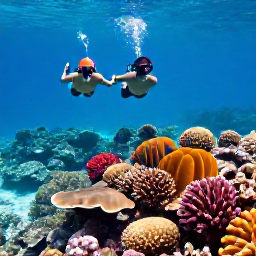 Caribbean Holidays, Turks Caicos Luxury, Couple snorkelling above a colourful coral reef near Providenciales in the Turks and Caicos Islands, clear calm water and bright tropical fish