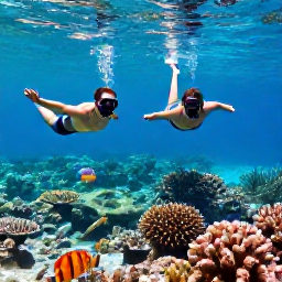 Caribbean Holidays, Turks Caicos September, Couple snorkelling over a vibrant coral reef near Providenciales, Turks and Caicos, with clear blue water and tropical fish
