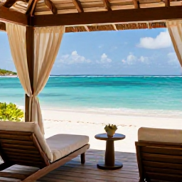 Caribbean Holidays, Turks Caicos Spa, A peaceful luxury spa overlooking a bright turquoise sea on Grace Bay Beach in the Turks and Caicos Islands, February sunshine
