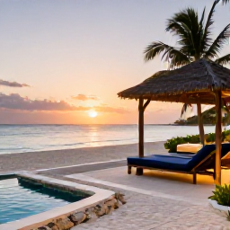 Caribbean Holidays, Turks Caicos Spa, An elegant beachfront resort spa at sunset on Providenciales, Turks and Caicos Islands