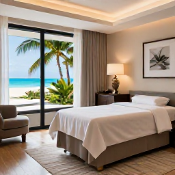 Caribbean Holidays, Turks Caicos Spa, Elegant Caribbean resort spa treatment room with natural light, tropical details and calm neutral colours