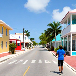 Caribbean Holidays, Turks Caicos Tours, A friendly local guide leading visitors through the historic streets and colourful buildings of Cockburn Town on Grand Turk