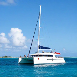 Caribbean Holidays, Turks Caicos Tours, A modern catamaran cruising across clear Caribbean water near Providenciales, with passengers enjoying a sunny May day