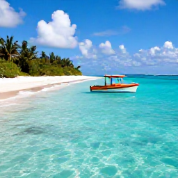 Caribbean Holidays, Turks Caicos Tours, A small boat cruising across clear turquoise water beside the white sands of Providenciales, Turks and Caicos