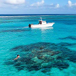 Caribbean Holidays, Turks Caicos Tours, A small boat travelling across clear Caribbean water near Providenciales, with snorkellers viewing a colourful coral reef beneath the surface