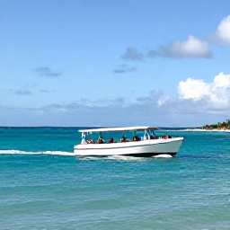 Caribbean Holidays, Turks Caicos Tours, A small tour boat cruising over shallow turquoise water near Providenciales, with passengers enjoying a sunny island excursion