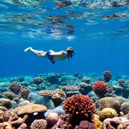 Caribbean Holidays, Turks Caicos Tours, Snorkellers swimming above a colourful coral reef in calm, transparent Caribbean water near Turks and Caicos