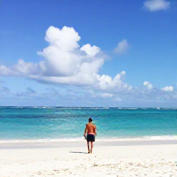 Caribbean Holidays, Turks Caicos Walking, A lone walker following a quiet white-sand beach on Providenciales, Turks and Caicos, with turquoise sea and bright Caribbean skies