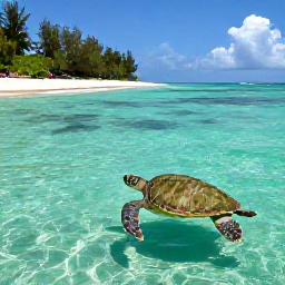Caribbean Holidays, Turtle Spotting, Green sea turtle swimming over a clear Caribbean reef beside a quiet tropical beach