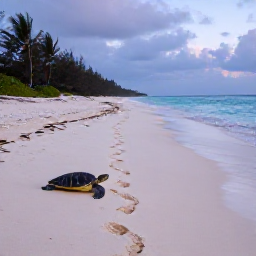 Caribbean Holidays, Turtle Spotting, Quiet Caribbean nesting beach at dusk with turtle tracks leading from the sea towards the sand dunes