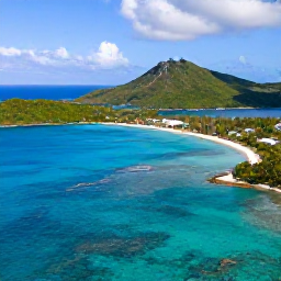 Caribbean Holidays, US Virgin Islands All Inclusive, Aerial view of turquoise Caribbean water, green islands and a sandy beach in the US Virgin Islands