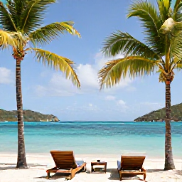 Caribbean Holidays, US Virgin Islands All Inclusive, Relaxed beachfront resort with sun loungers, palm trees and calm blue sea on St Thomas