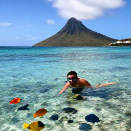 Caribbean Holidays, US Virgin Islands All Inclusive, Snorkeller exploring clear shallow water with colourful fish beside a Caribbean reef