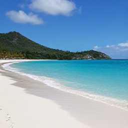 Caribbean Holidays, US Virgin Islands Beaches, A wide, sunlit Caribbean beach on St Thomas with turquoise water, green hills and a few palm trees