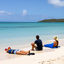 Caribbean Holidays, US Virgin Islands Beaches, Couple enjoying a sunny Caribbean beach holiday in the US Virgin Islands, clear water, snorkelling gear, sun loungers and a peaceful tropical atmosphere