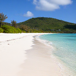 Caribbean Holidays, US Virgin Islands Beaches, Trunk Bay on St John, pristine white sand, snorkelling trail in clear shallow water, green national park hills and a peaceful Caribbean setting