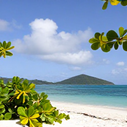 Caribbean Holidays, US Virgin Islands Birdwatching, Relaxed Caribbean beach scene with tropical vegetation and distant green islands in the US Virgin Islands