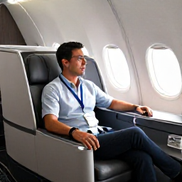 Caribbean Holidays, US Virgin Islands Business Class, Business class traveller relaxing in a comfortable aircraft cabin before a Caribbean holiday