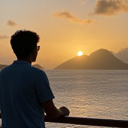 Caribbean Holidays, US Virgin Islands Business Class, Traveller enjoying a Caribbean sunset from a scenic viewpoint in the United States Virgin Islands