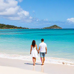 Caribbean Holidays, US Virgin Islands Couples, Romantic tropical coastline and turquoise Caribbean sea in the United States Virgin Islands