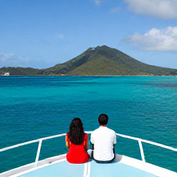 Caribbean Holidays, US Virgin Islands Cruises, A couple enjoying a scenic cruise excursion overlooking the turquoise sea and green islands of the US Virgin Islands