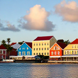 Caribbean Holidays, US Virgin Islands December, Colourful waterfront buildings and festive decorations in Charlotte Amalie, St Thomas, during December