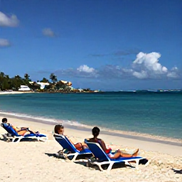 Caribbean Holidays, US Virgin Islands December, Travellers relaxing on a Caribbean beach in St Thomas, with clear water, sun loungers and gentle December sunshine