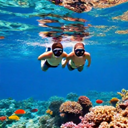 Caribbean Holidays, US Virgin Islands Honeymoons, Newlywed couple snorkelling above a colourful coral reef near St John, clear shallow Caribbean water and tropical fish
