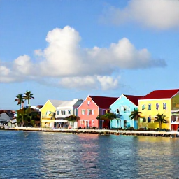 Caribbean Holidays, US Virgin Islands Instagram, Colourful waterfront in Christiansted on Saint Croix, historic pastel buildings, palm trees and calm harbour under sunny skies