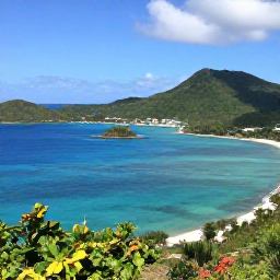 Caribbean Holidays, US Virgin Islands Instagram Hotspots, A panoramic coastal view from an elevated lookout over turquoise Caribbean water, green hills and small islands in the US Virgin Islands